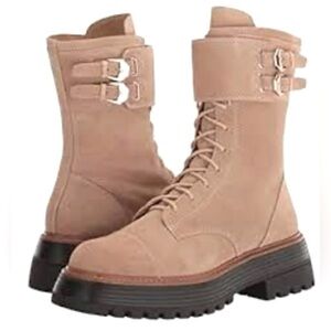 New without box Vince Camuto Tan Suede Monchia lace up lug sole boots size 5.5